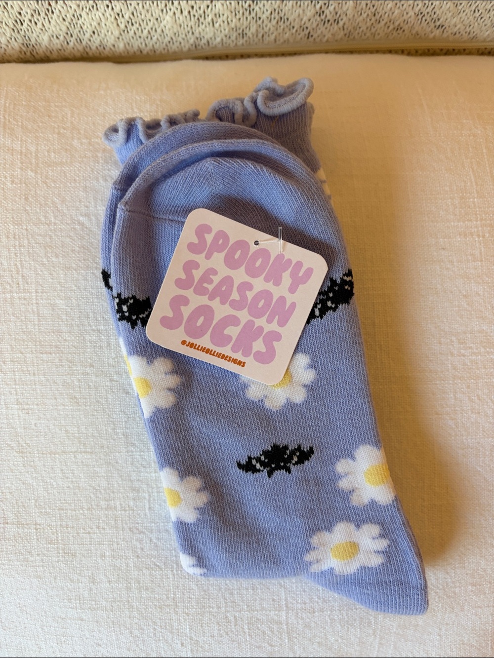 Spooky Season Socks with Daisy & Bat Print